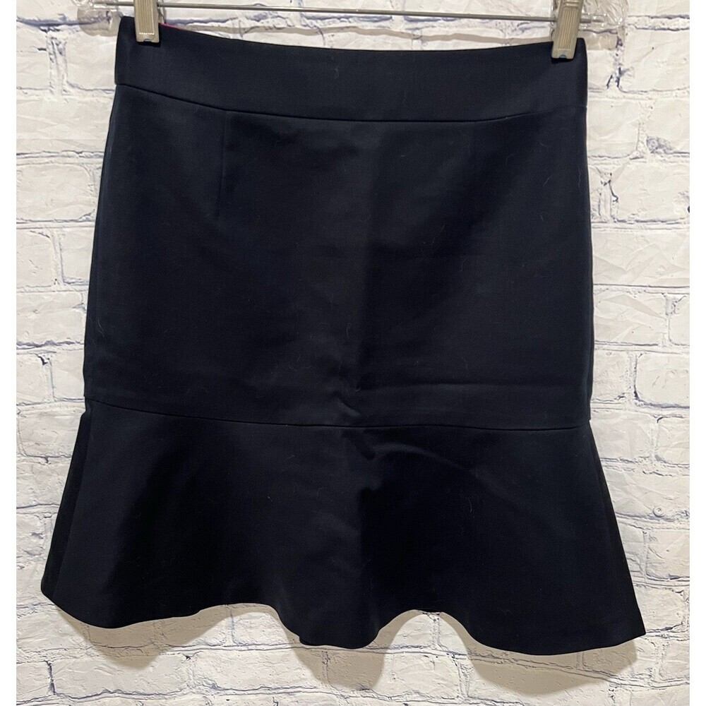 EUC Banana Republic A-Line Skirt Navy Blue Lined Zipper Woven Flutter Stretch 2
